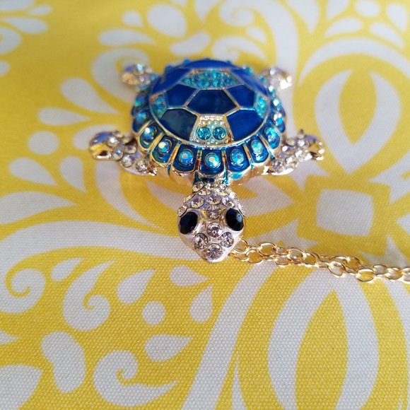 🐢Turtle Necklace Enamel & Stone Shell Blue Aqua  / brooch - NWOT🐢 - Picture 5 of 8